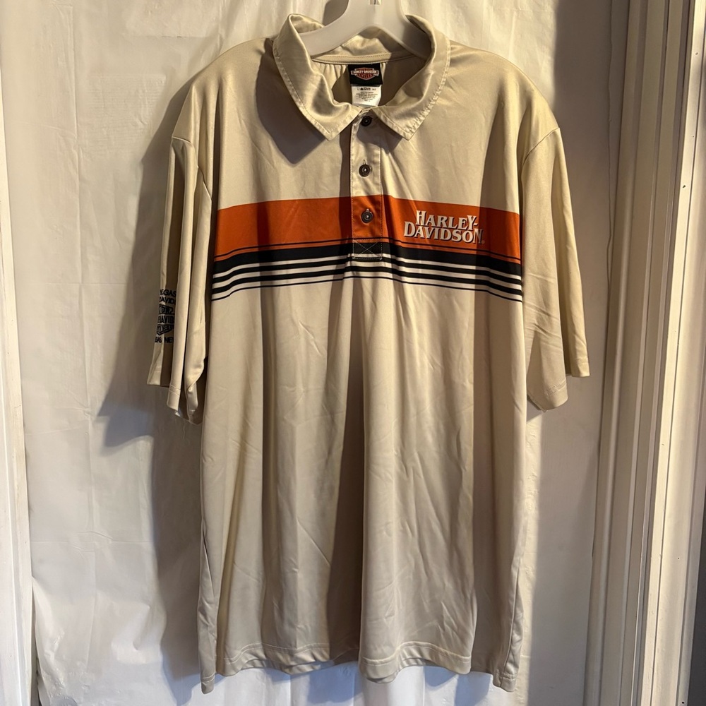 Harley Davidson Mens Tan Polo Shirt Sz XL Las Vegas Biker Bikercore Motorcycle